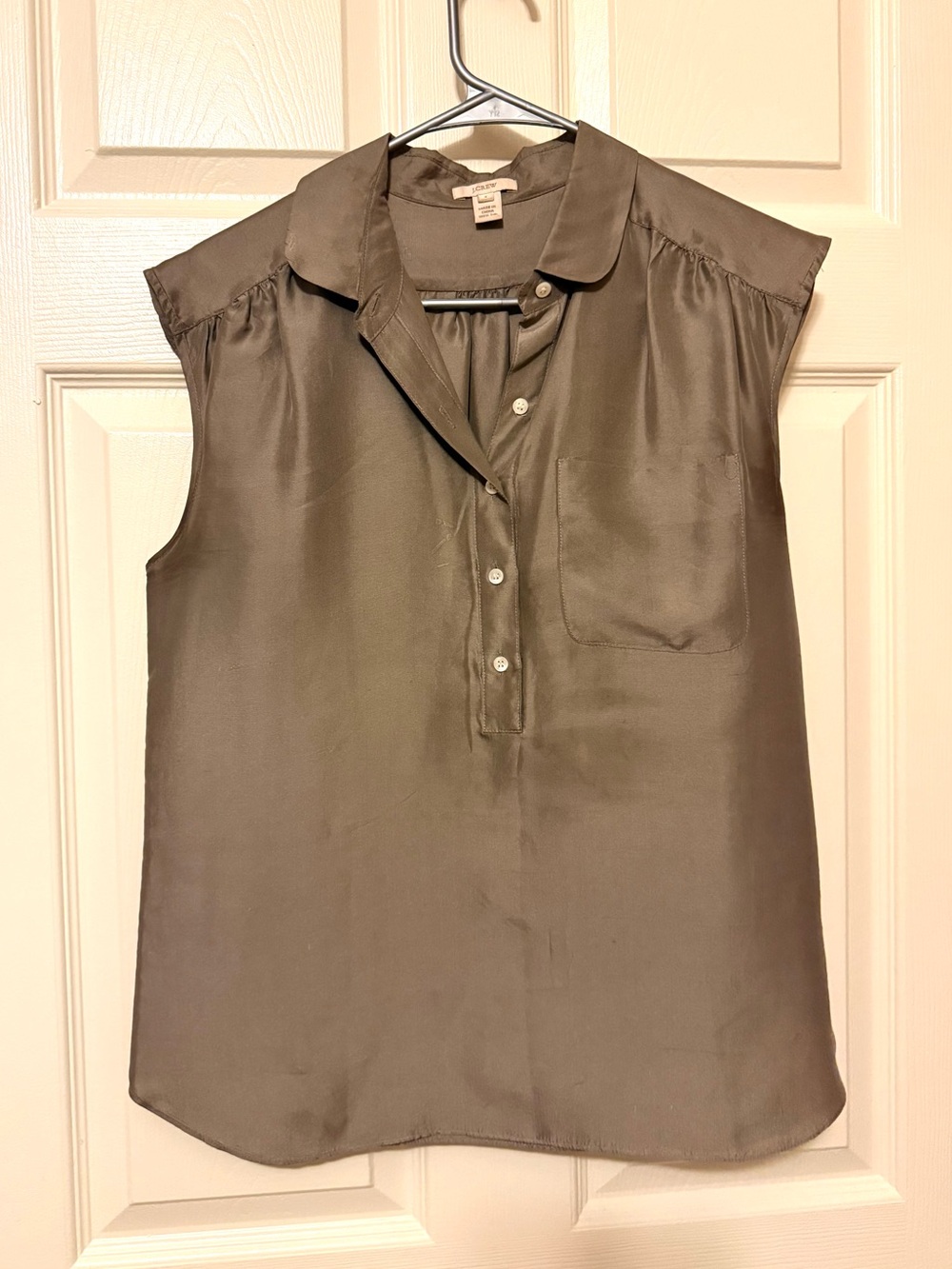 J. Crew Olive Silk Sleeveless Button-Front Top